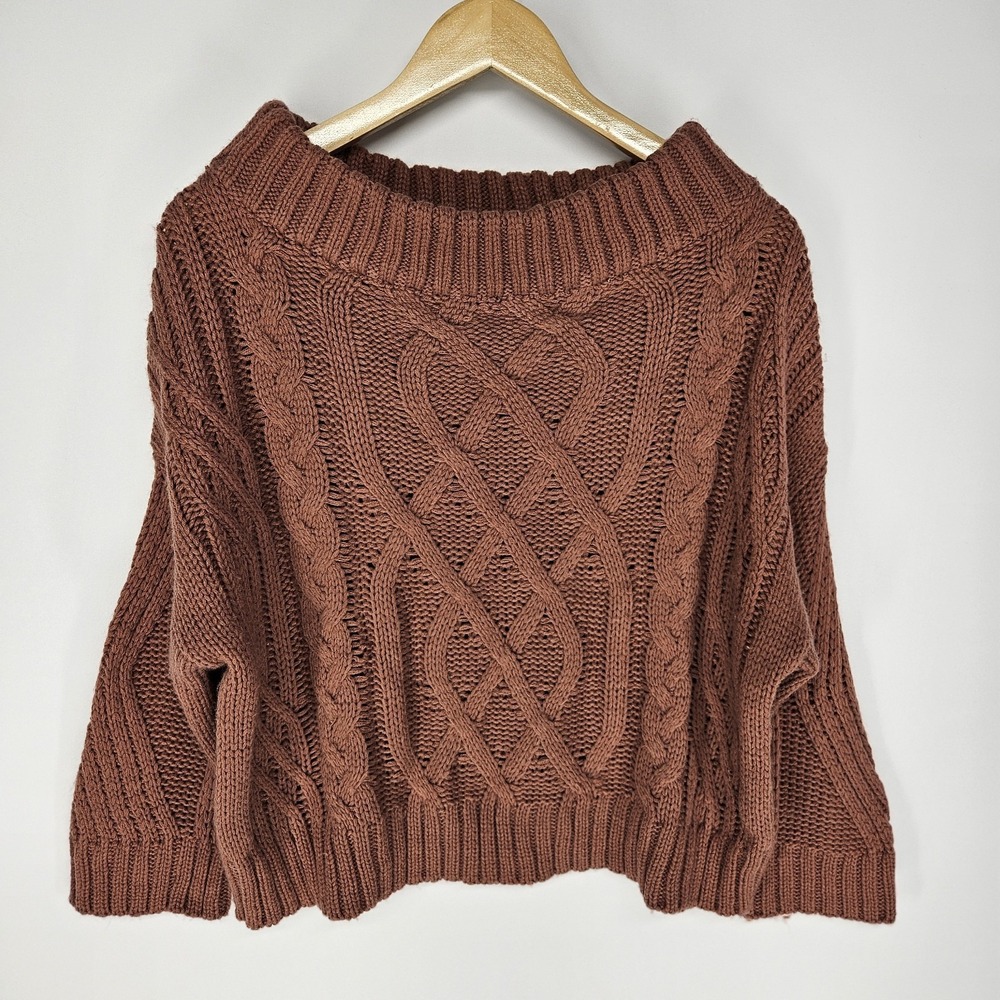 Aakaa Women Rust Orange Cable Knit Sweater Boho Chunky Pullover Medium M y2k‎